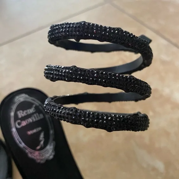 Rene Caovilla Black Crystal Margot Snake Wrap Heels EU Size 40 US Size 9 - Picture 4 of 16